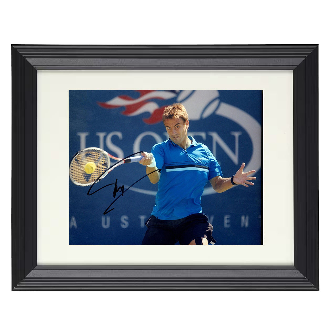 Tommy Robredo – Forehand at US Open 8x10 matted black framed tennis wall art