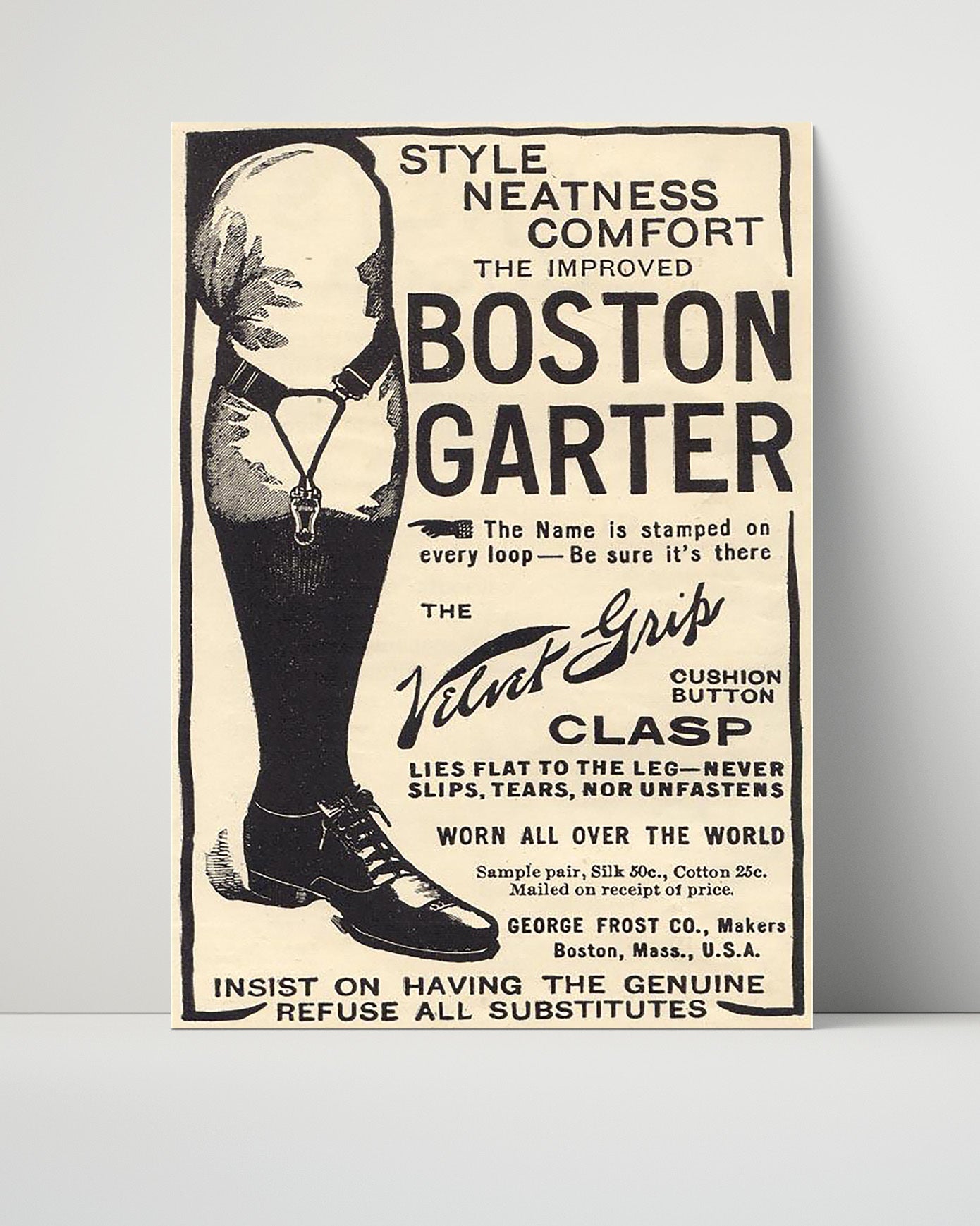 Vintage Advertisement Poster - Boston Garter - Holding it together with class 16x20 Unframed Print vintage advertising wall art print – Vintage Advertising decor