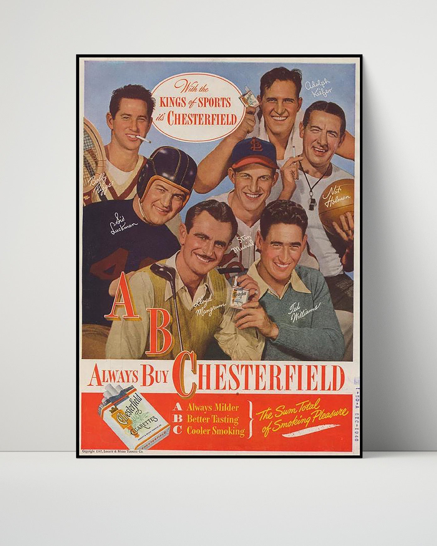 Vintage Advertisement Poster - Chesterfield Cigarettes - Sportsmen seal of approval 16x20 Unframed Print vintage advertising wall art print – Vintage Advertising decor