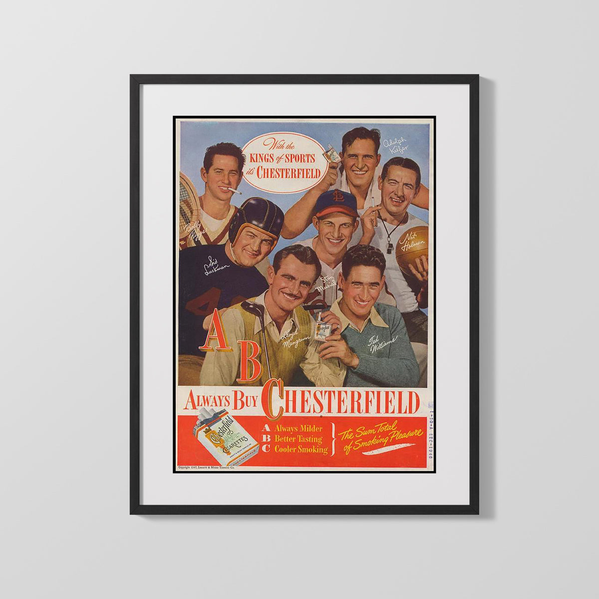 Chesterfield Cigarettes - Sportsmen's Seal of Approval - 16x20 Gallery Frame