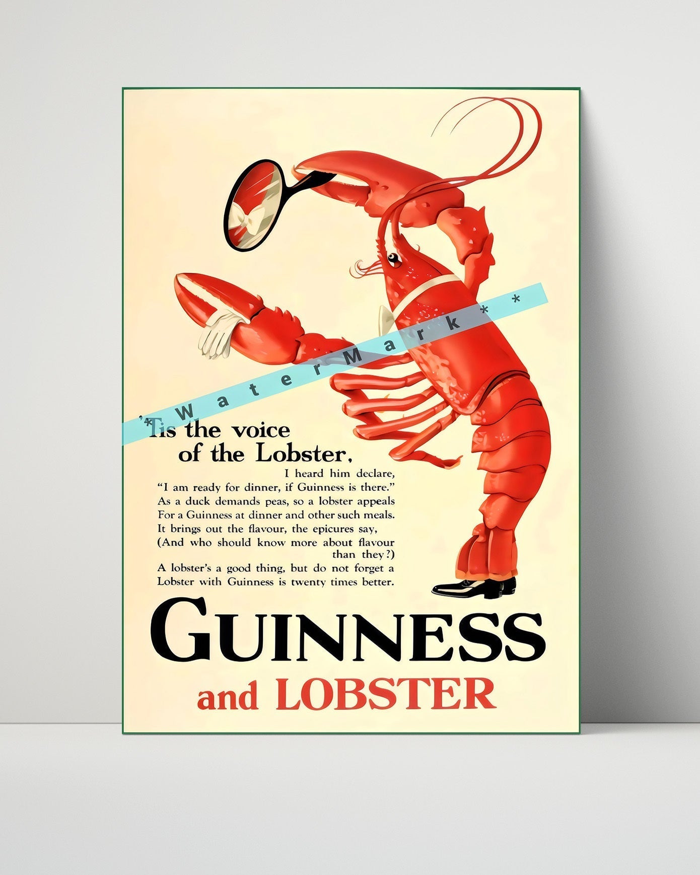Vintage Advertisement Poster - Guinness and Lobster - A shellfish pairing with stout style 16x20 Unframed Print vintage advertising wall art print – Vintage Advertising decor