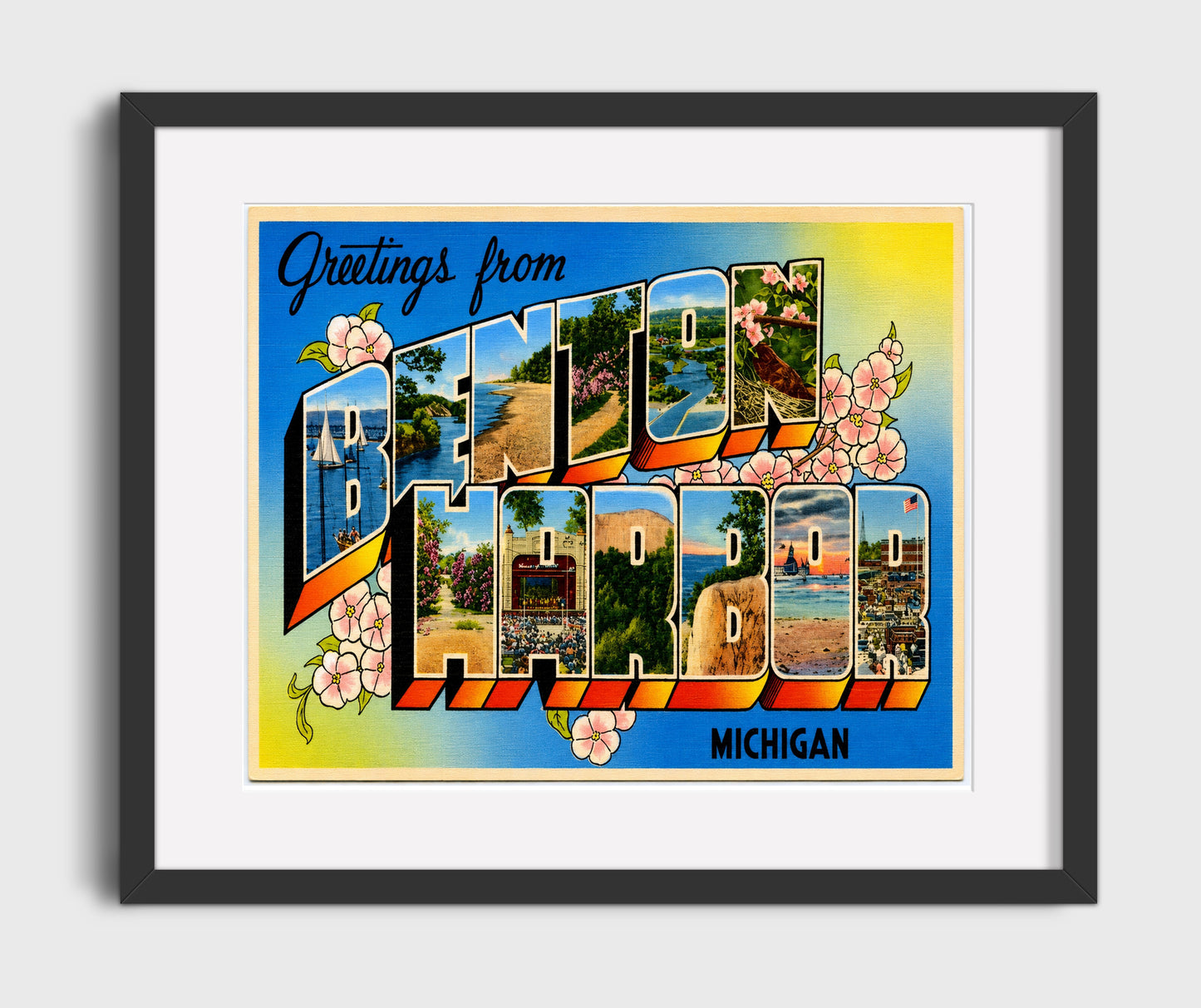 Greetings from Benton Harbor, Michigan 16x20 Gallery Frame vintage postcard wall art