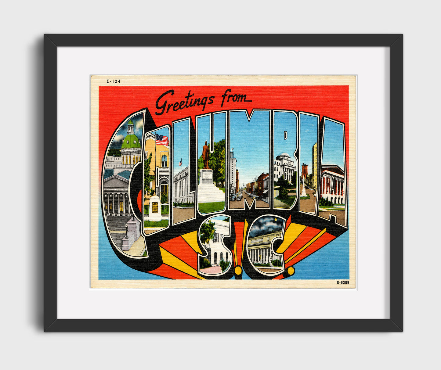 Greetings from Columbia, South Carolina 16x20 Gallery Frame vintage postcard wall art