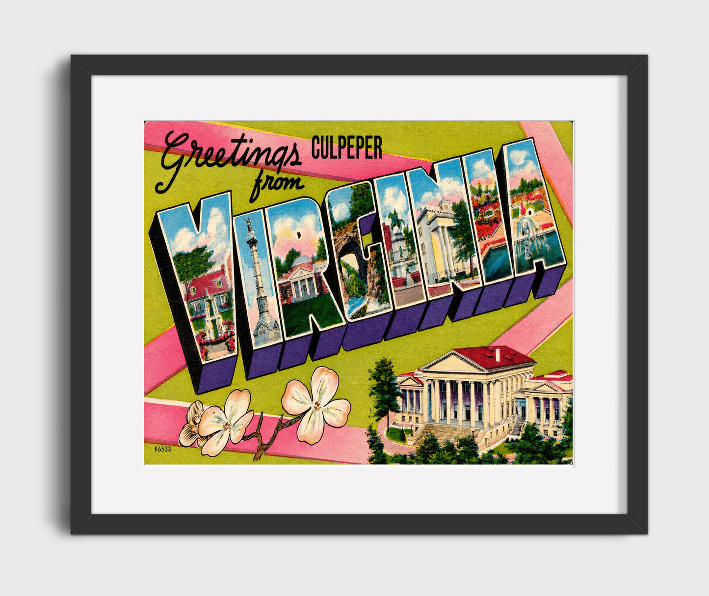 Greetings from Culpeper, Virginia 16x20 Gallery Frame vintage postcard wall art