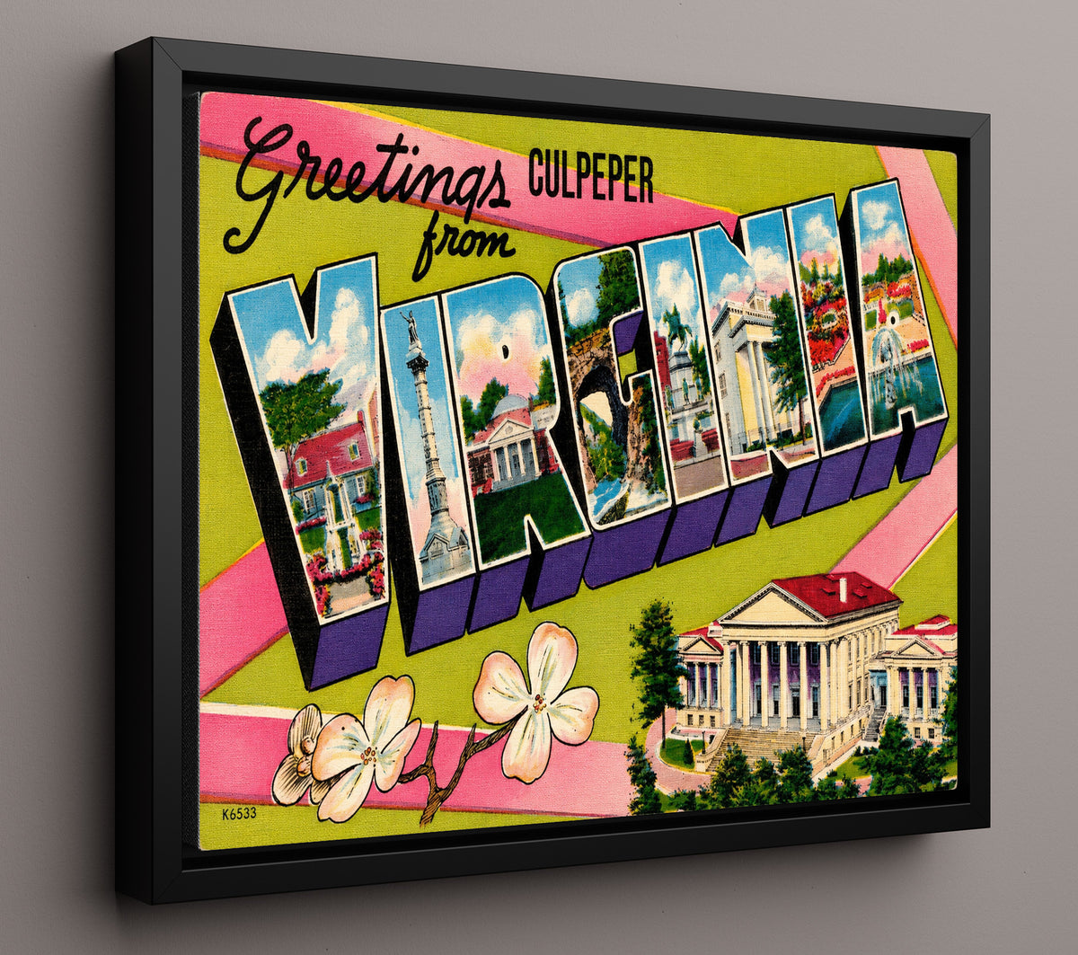 Greetings from Culpeper, Virginia Postcard - 16x20 Framed Canvas