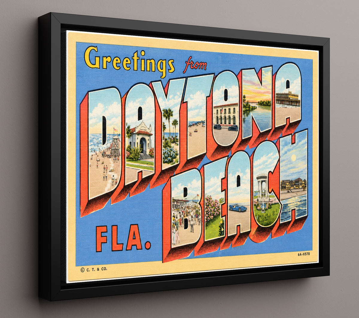 Greetings from Daytona Beach, Florida - Classic Design Postcard - 16x20 Framed Canvas