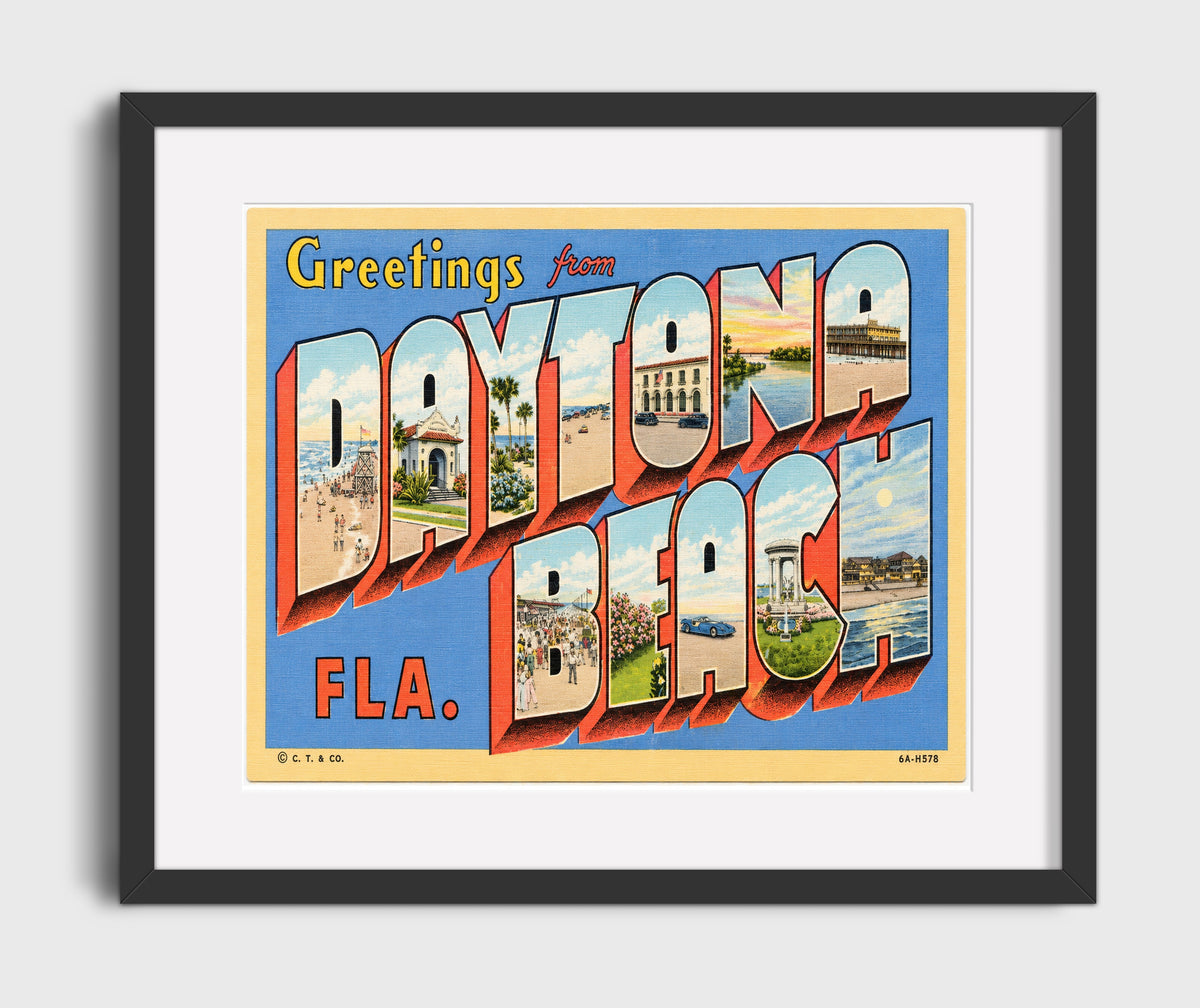 Greetings from Daytona Beach, Florida - Classic Design 16x20 Gallery Frame vintage postcard wall art