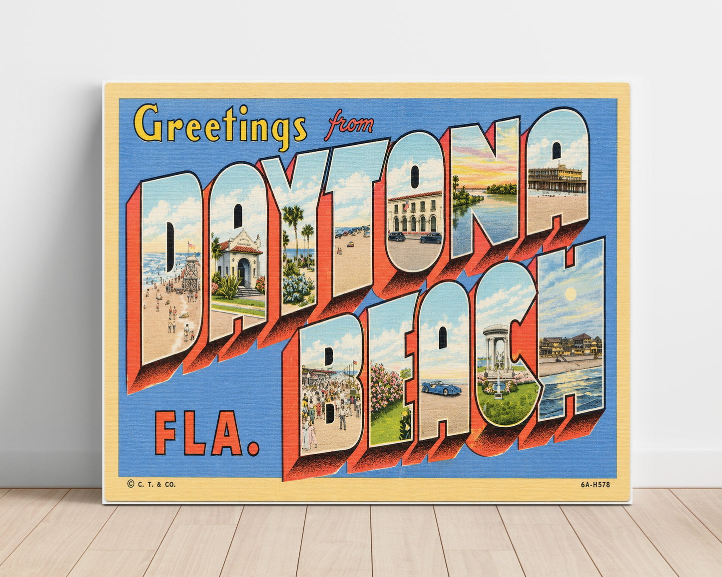 Daytona Beach Florida - Classic Design Vintage Postcard - Vintage American Wall Art Unframed 8x10 in Plastic Sleeve wall art print – unframed decor