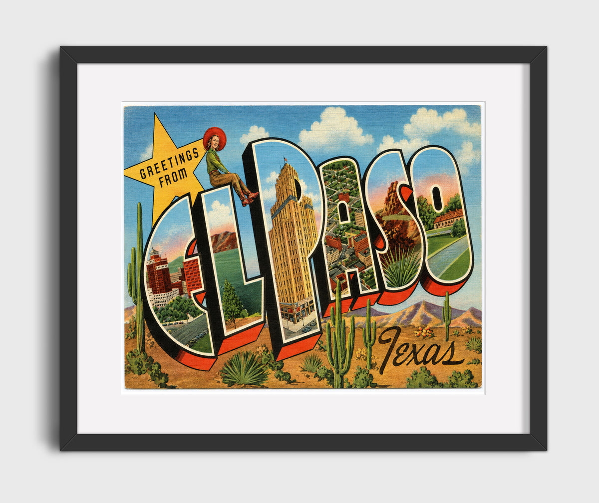 Greetings from El Paso, Texas 16x20 Gallery Frame vintage postcard wall art