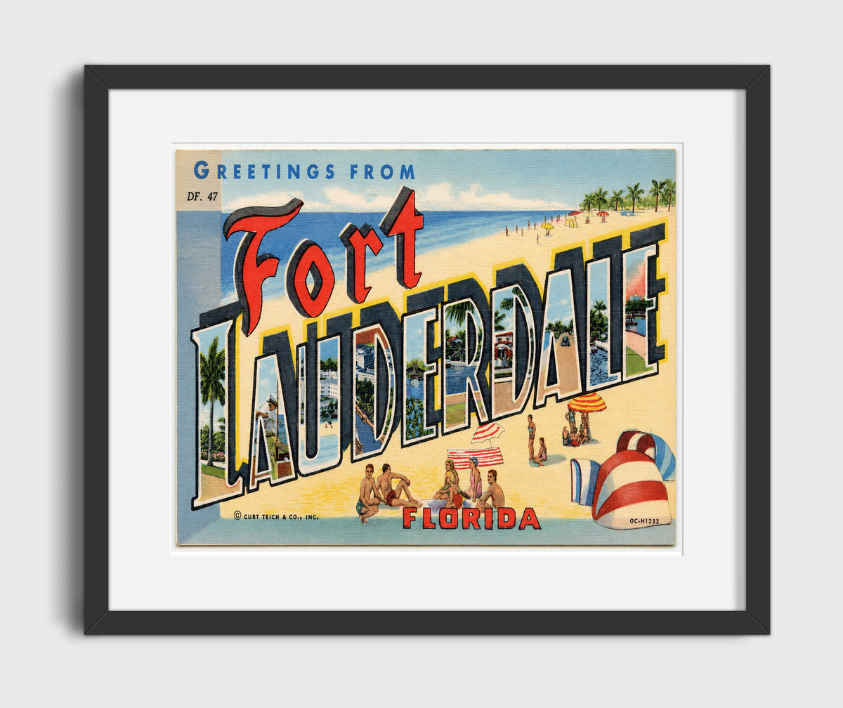 Greetings from Fort Lauderdale, Florida 16x20 Gallery Frame vintage postcard wall art