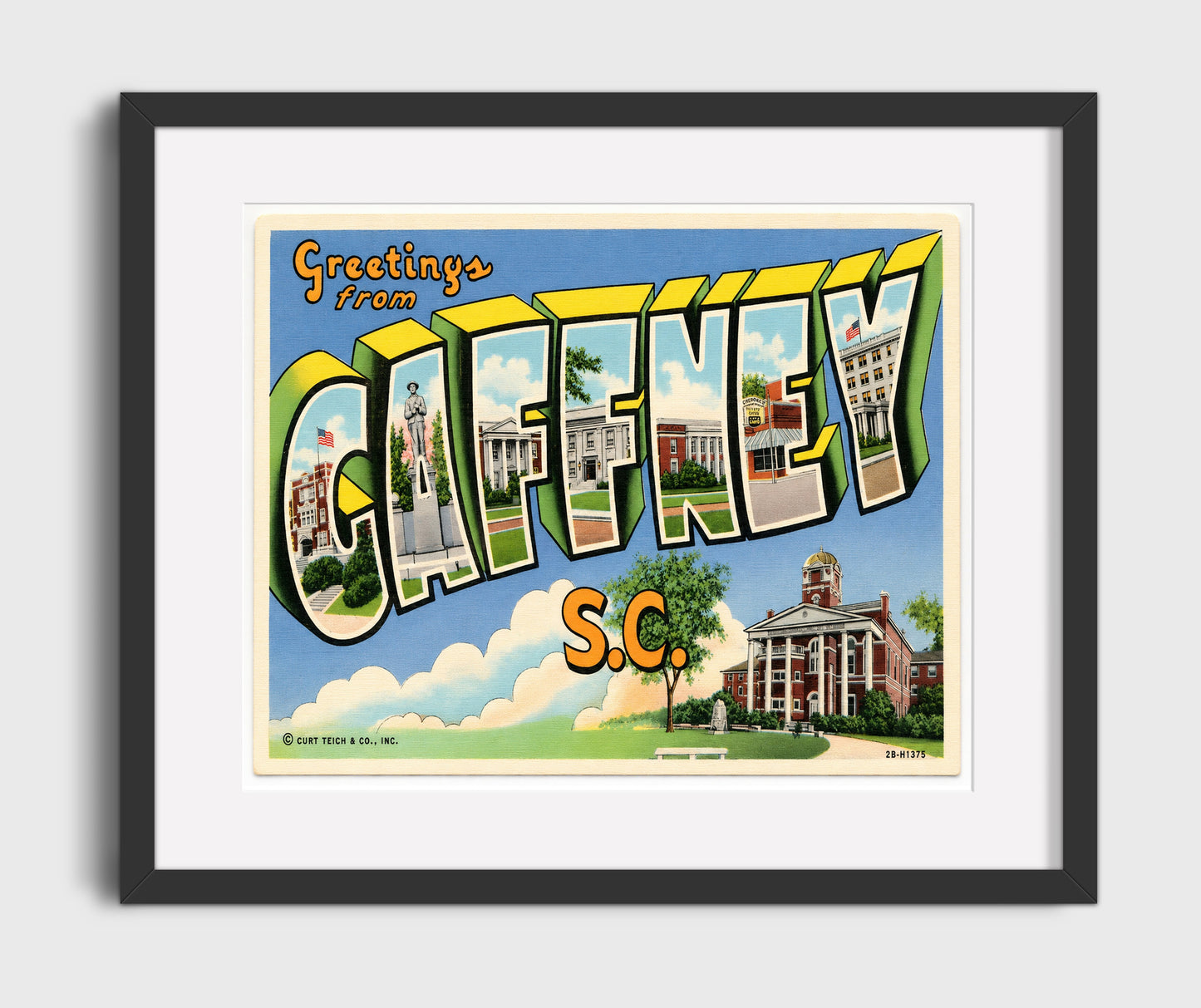 Greetings from Gaffney, South Carolina 16x20 Gallery Frame vintage postcard wall art