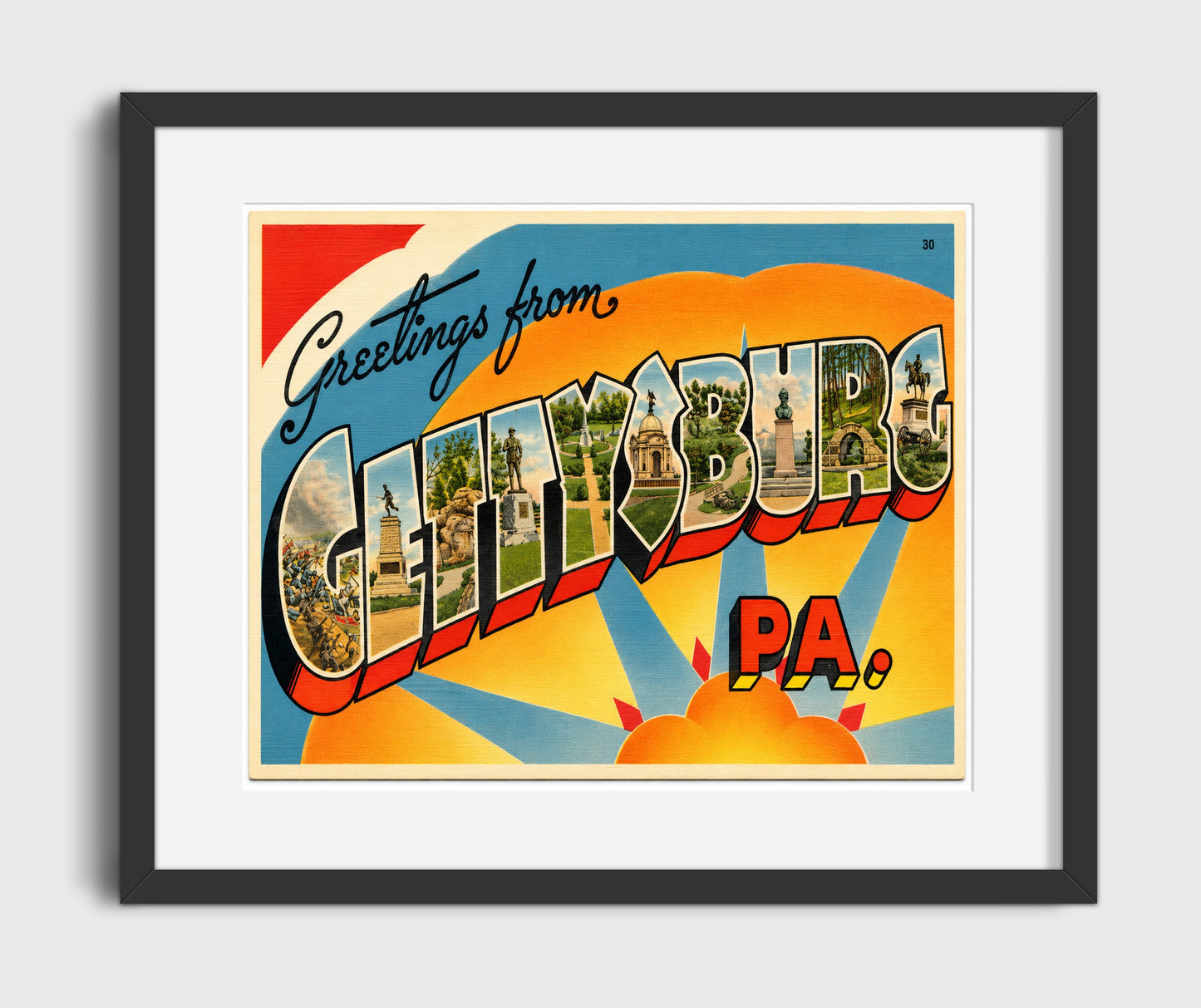 Greetings from Gettysburg, Pennsylvania 16x20 Gallery Frame vintage postcard wall art