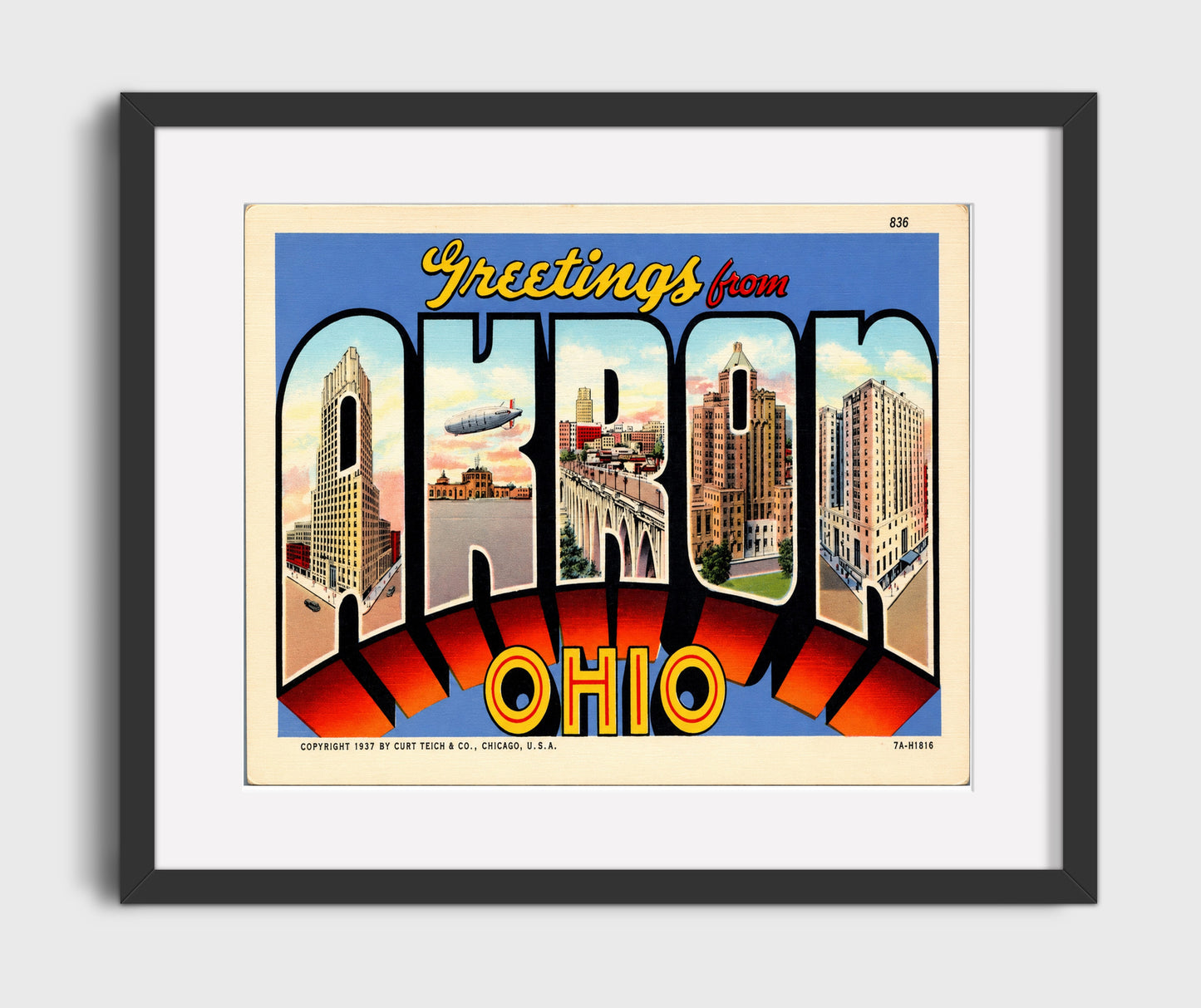 Greetings from Akron, Ohio 16x20 Gallery Frame vintage postcard wall art