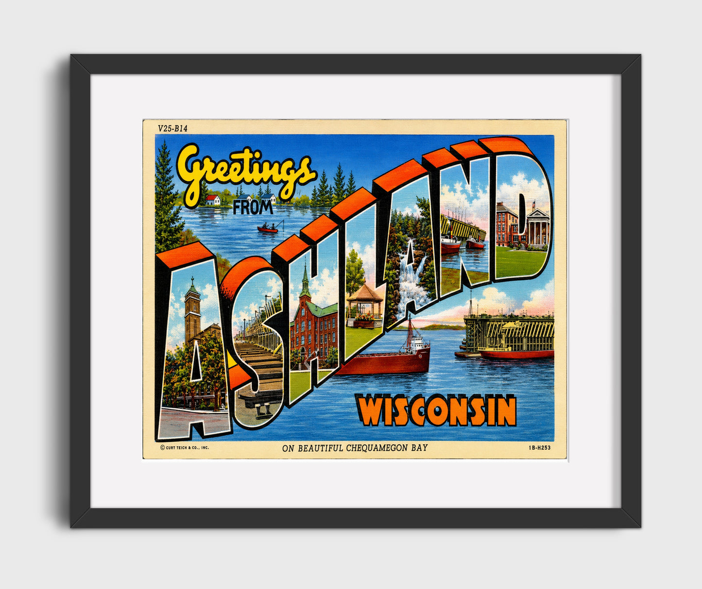 Greetings from Ashland, Wisconsin 16x20 Gallery Frame vintage postcard wall art