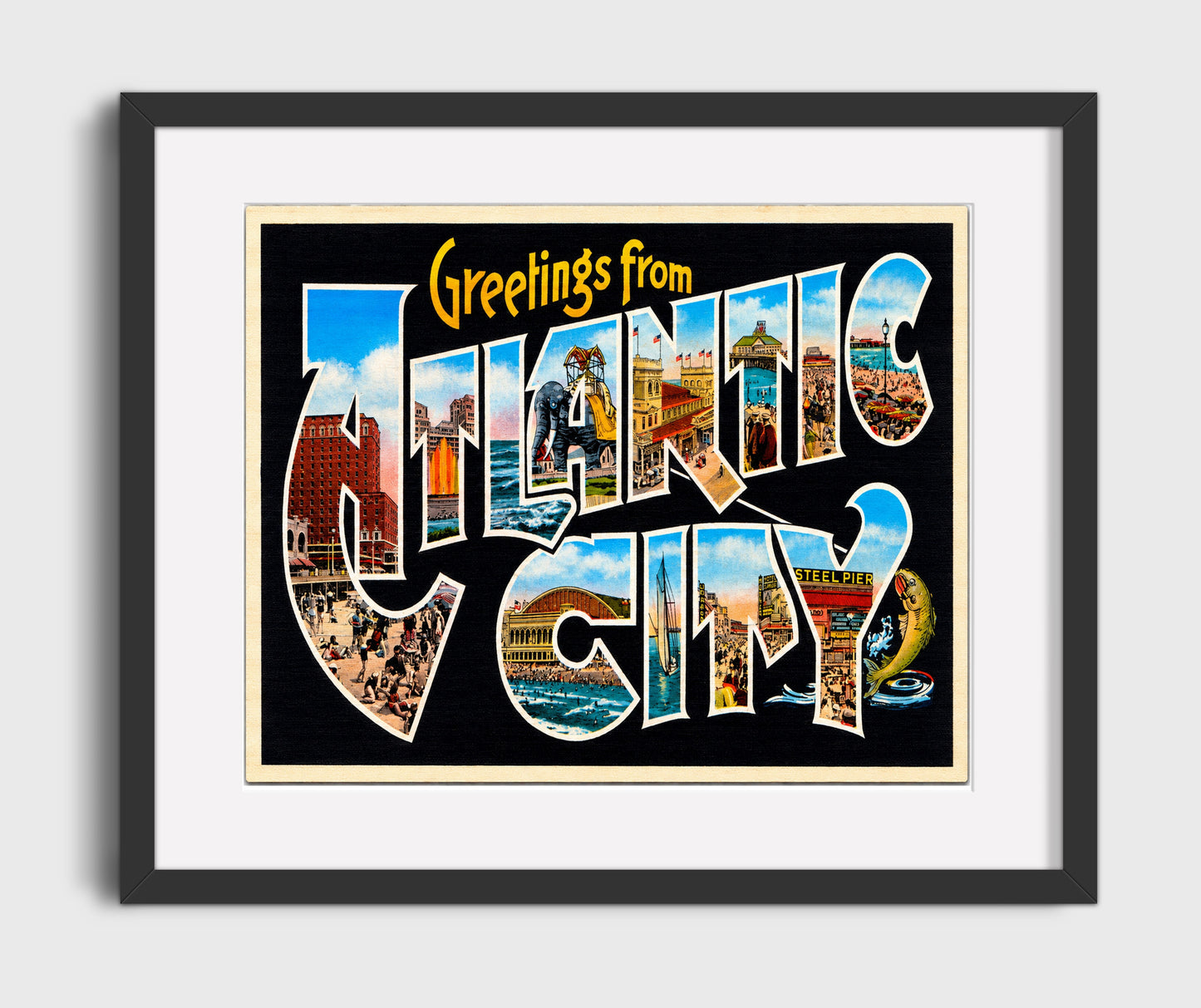 Greetings from Atlantic City, New Jersey 16x20 Gallery Frame vintage postcard wall art