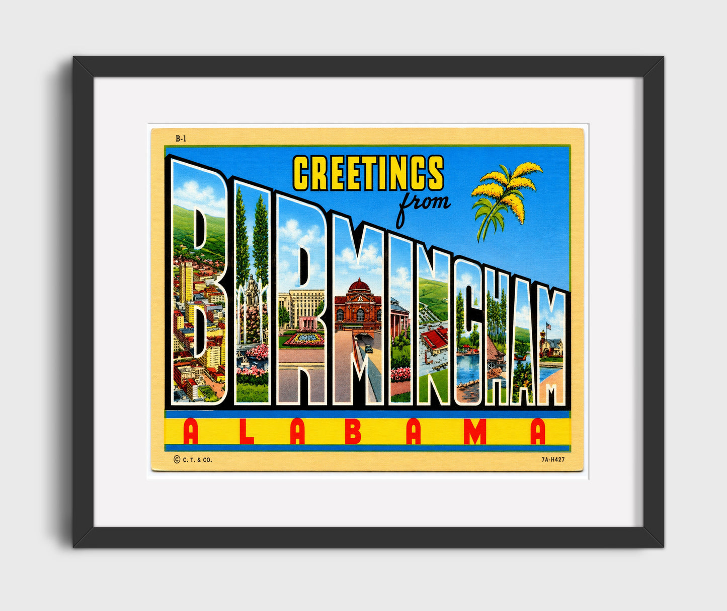 Greetings from Birmingham, Alabama 16x20 Gallery Frame vintage postcard wall art