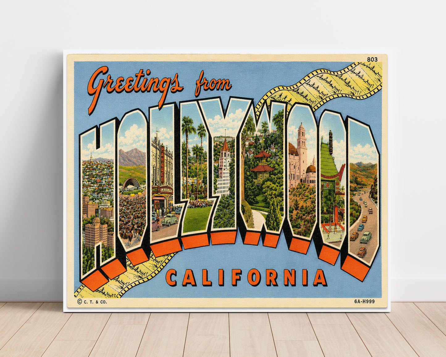 Hollywood, California Vintage Postcard - Vintage American Wall Art Unframed 8x10 in Plastic Sleeve wall art print – unframed decor