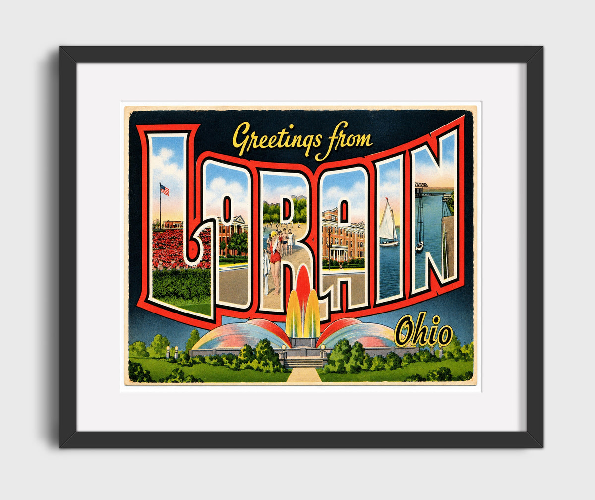 Greetings from Lorain, Ohio 16x20 Gallery Frame vintage postcard wall art