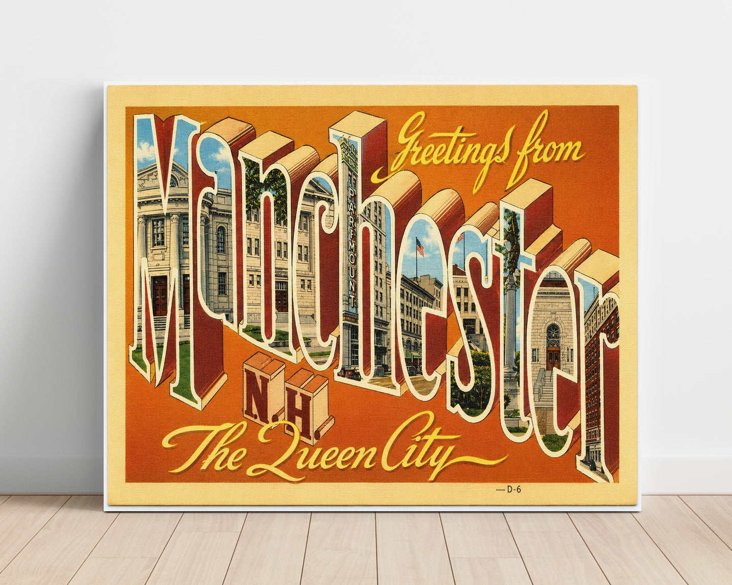 Manchester New Hampshire Queen City Vintage Postcard - Vintage American Wall Art Unframed 8x10 in Plastic Sleeve wall art print – unframed decor