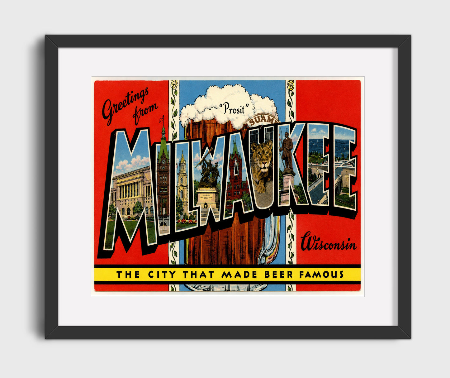 Greetings from Milwaukee, Wisconsin 16x20 Gallery Frame vintage postcard wall art