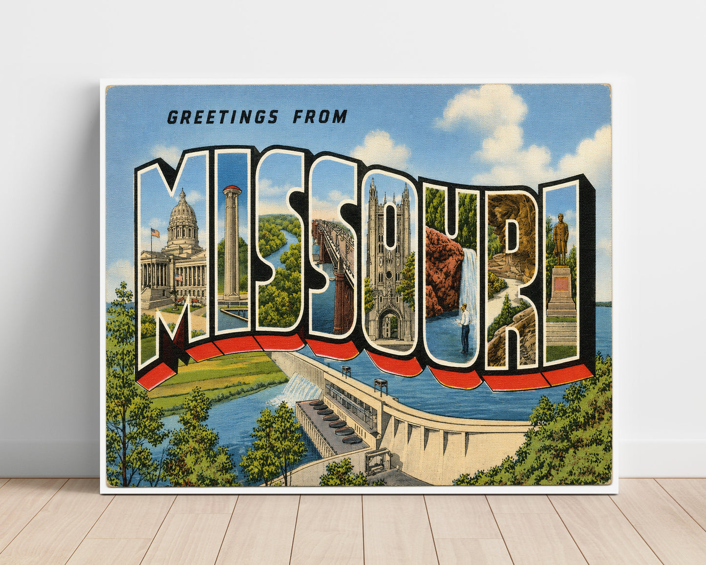Missouri Dam Scene Vintage Postcard - Vintage American Wall Art Unframed 8x10 in Plastic Sleeve wall art print – unframed decor