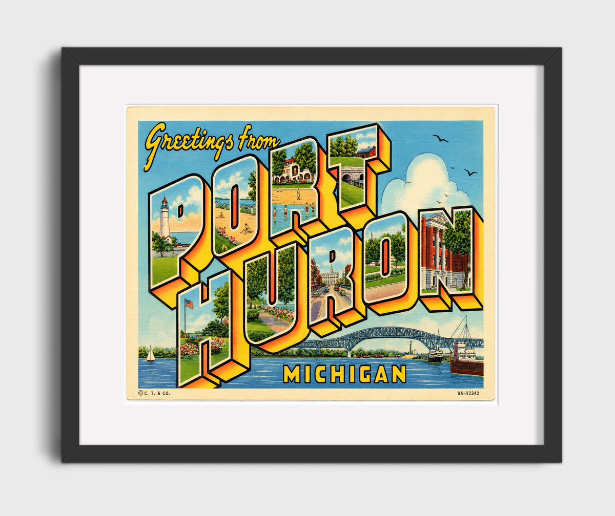 Greetings from Port Huron, Michigan 16x20 Gallery Frame vintage postcard wall art