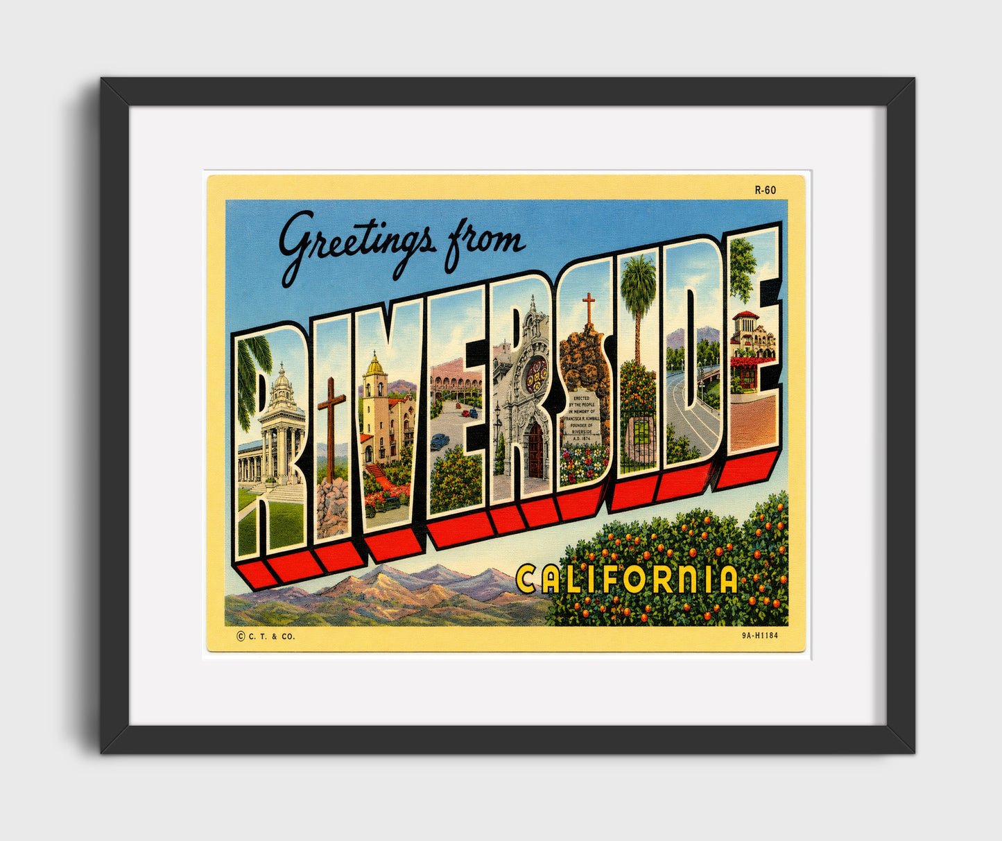 Greetings from Riverside, California 16x20 Gallery Frame vintage postcard wall art