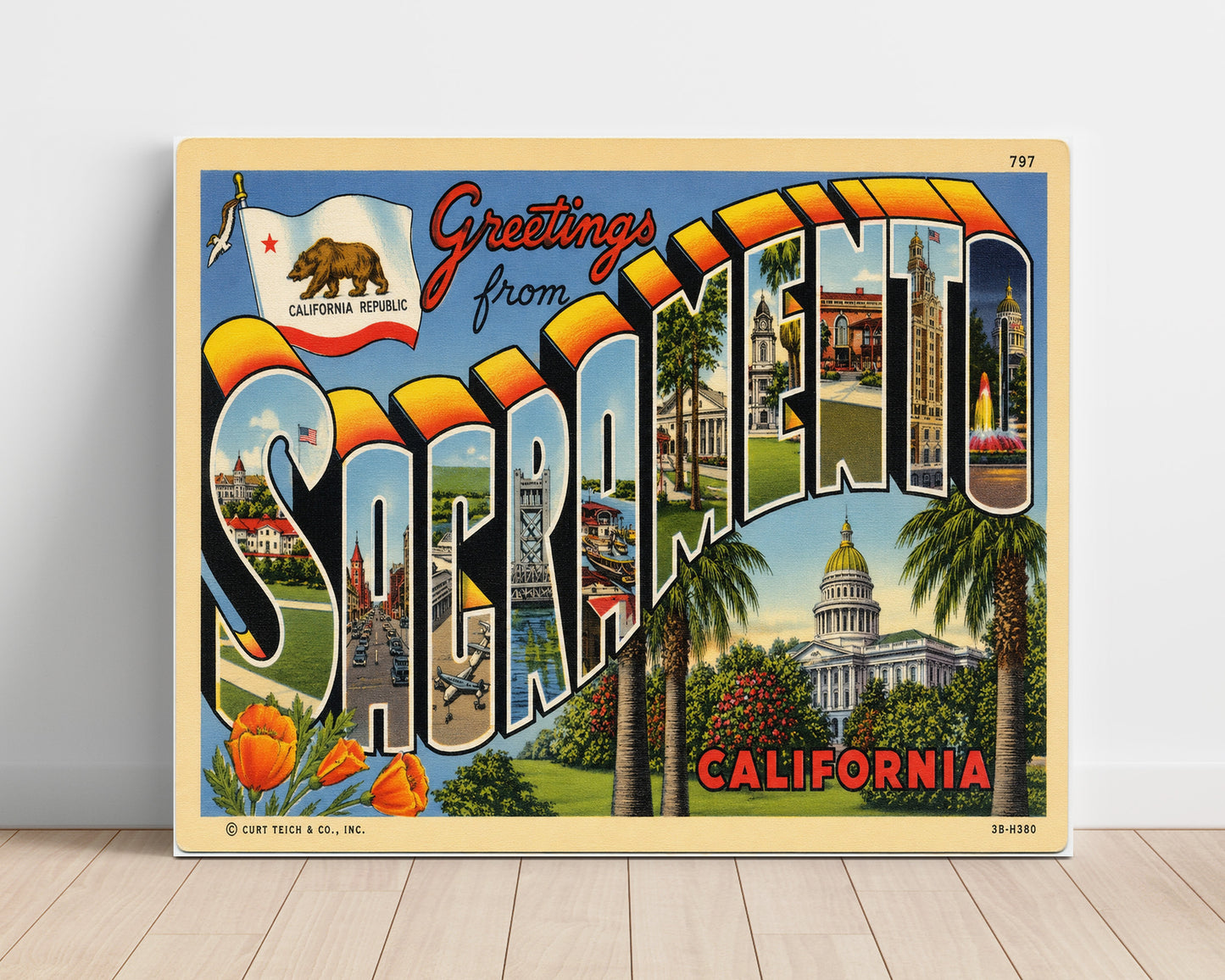 Sacramento, California Vintage Postcard - Vintage American Wall Art Unframed 8x10 in Plastic Sleeve wall art print – unframed decor