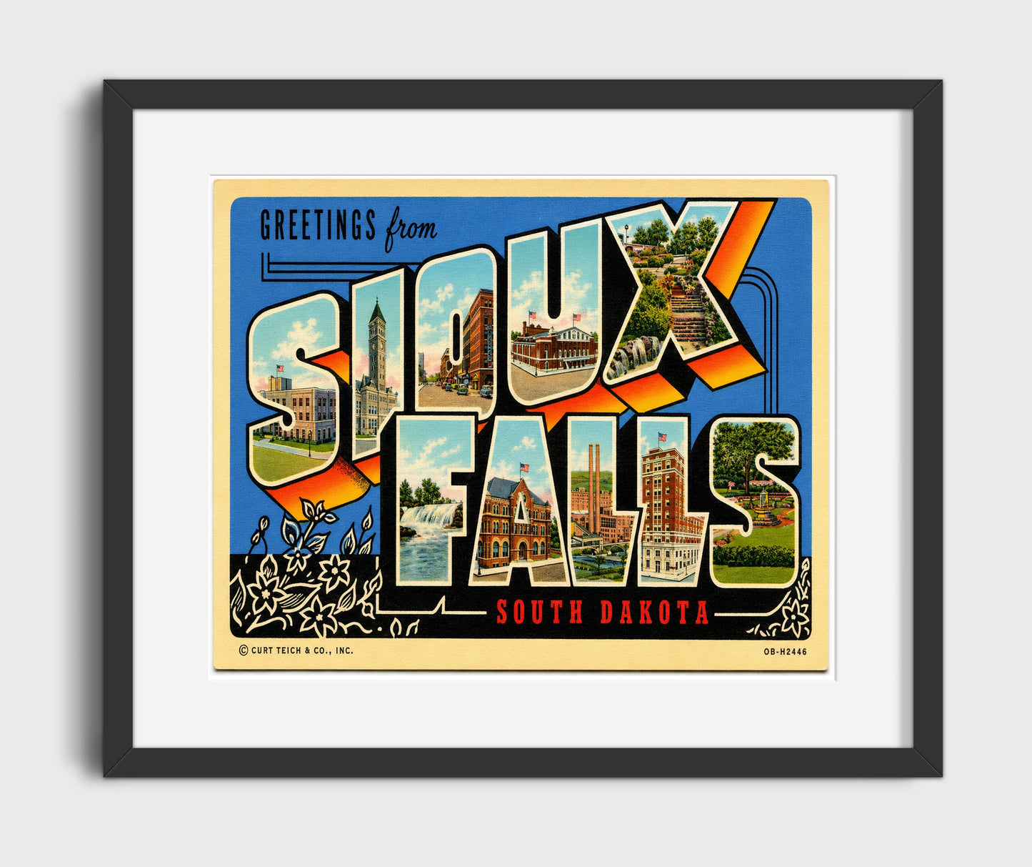 Greetings from Sioux Falls, South Dakota 16x20 Gallery Frame vintage postcard wall art