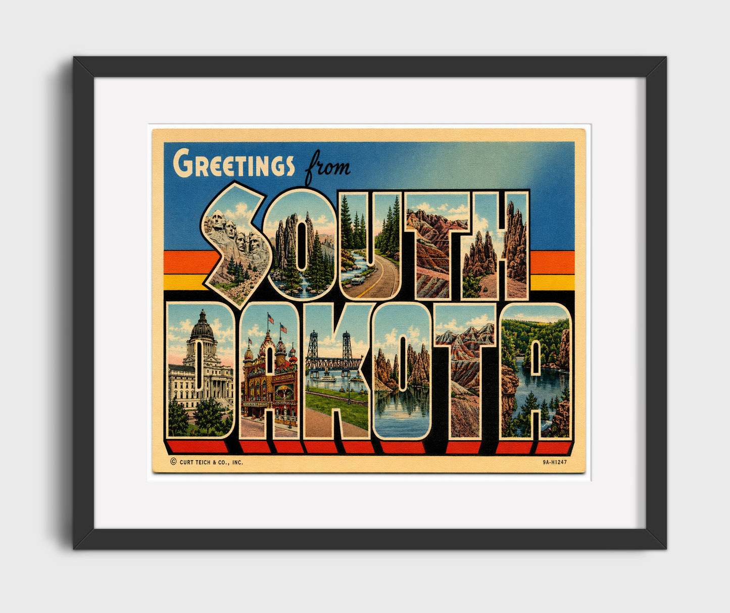 Greetings from South Dakota 16x20 Gallery Frame vintage postcard wall art