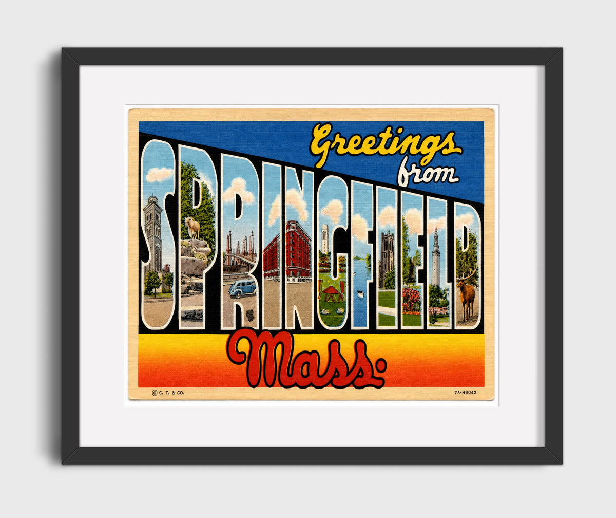 Greetings from Springfield, Massachusetts 16x20 Gallery Frame vintage postcard wall art