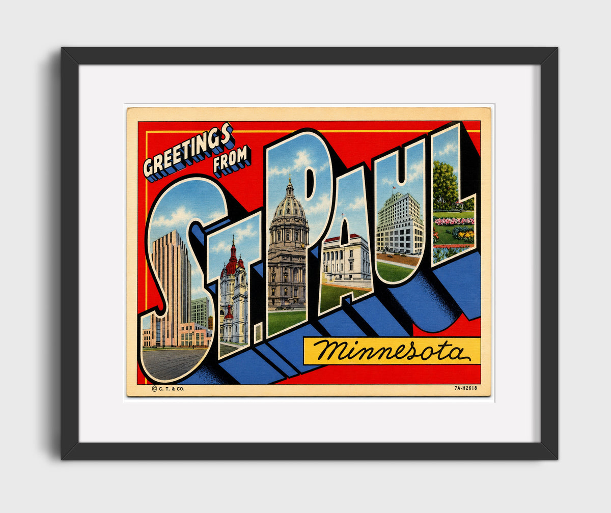 Greetings from St. Paul, Minnesota 16x20 Gallery Frame vintage postcard wall art