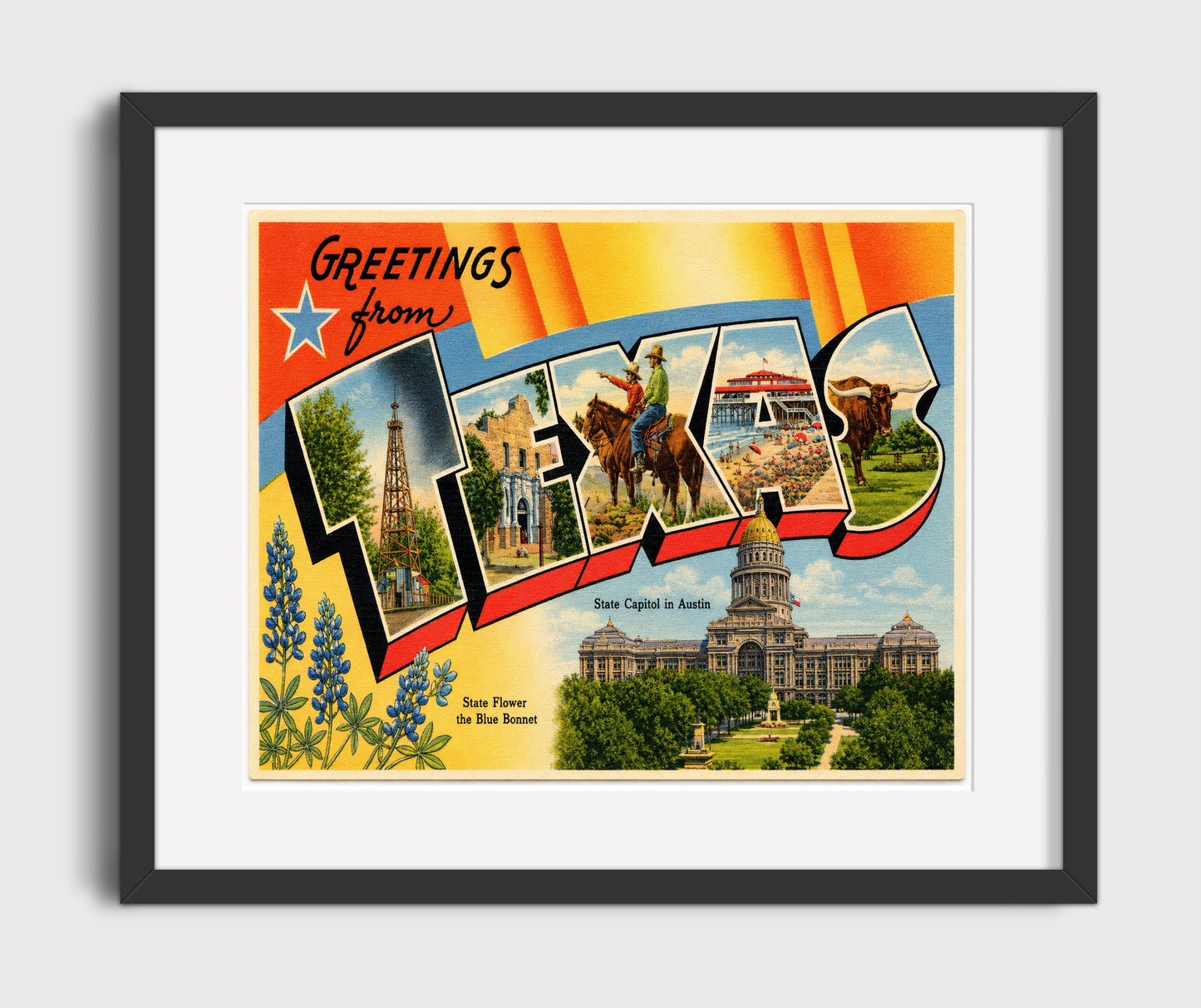 Greetings from Texas - State Capitol 16x20 Gallery Frame vintage postcard wall art