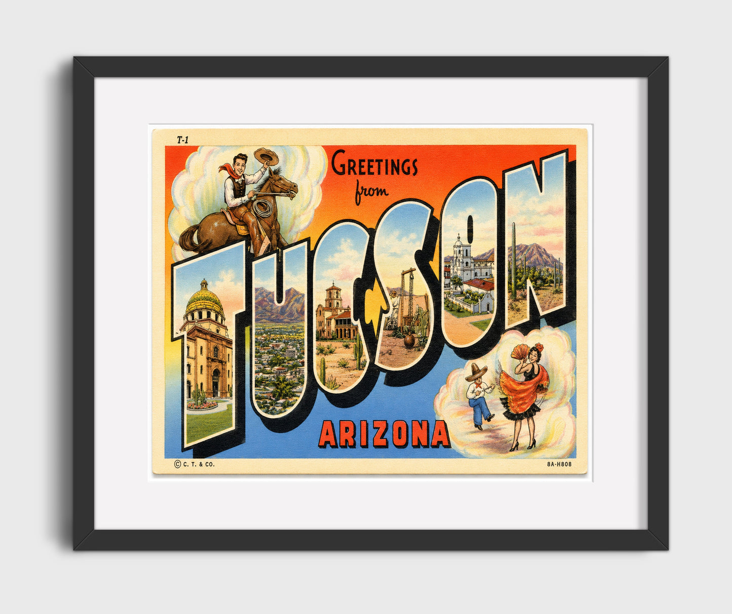 Greetings from Tucson, Arizona 16x20 Gallery Frame vintage postcard wall art