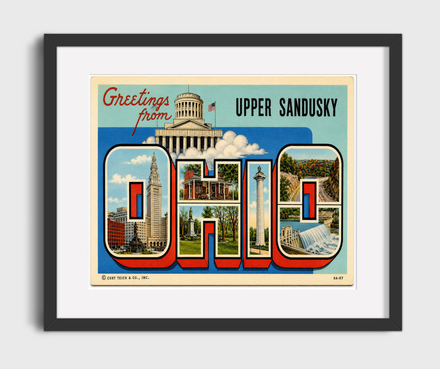 Greetings from Upper Sandusky, Ohio 16x20 Gallery Frame vintage postcard wall art