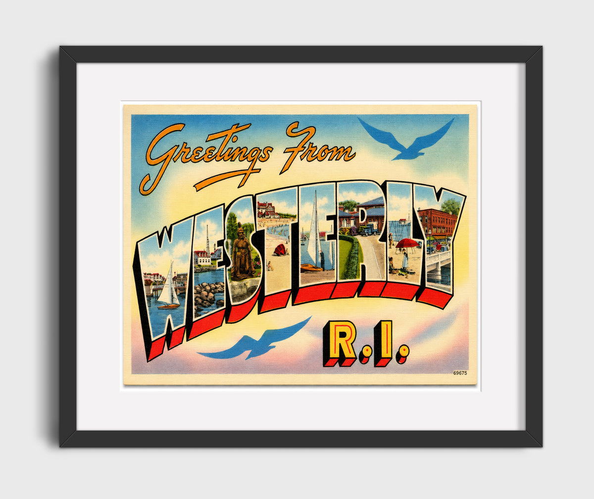 Greetings from Westerly, Rhode Island 16x20 Gallery Frame vintage postcard wall art