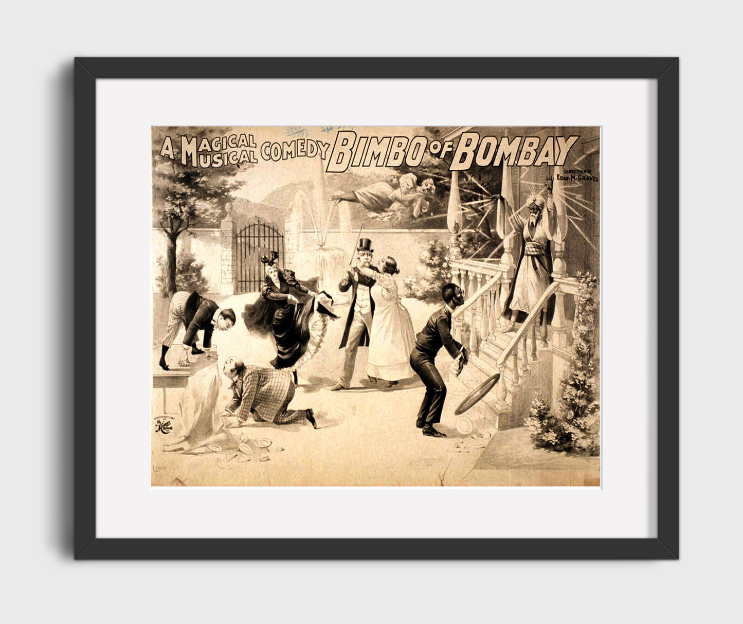 Bimbo of Bombay - Black and White Comedy - Magic Poster - 16x20 Gallery Frame
