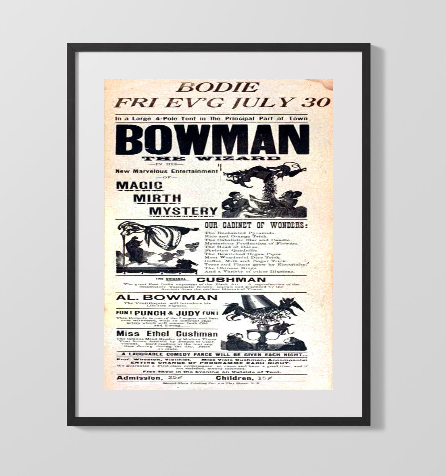 Bowman the Wizard - Cabinet of Wonders - Magic Poster - 16x20 Gallery Frame