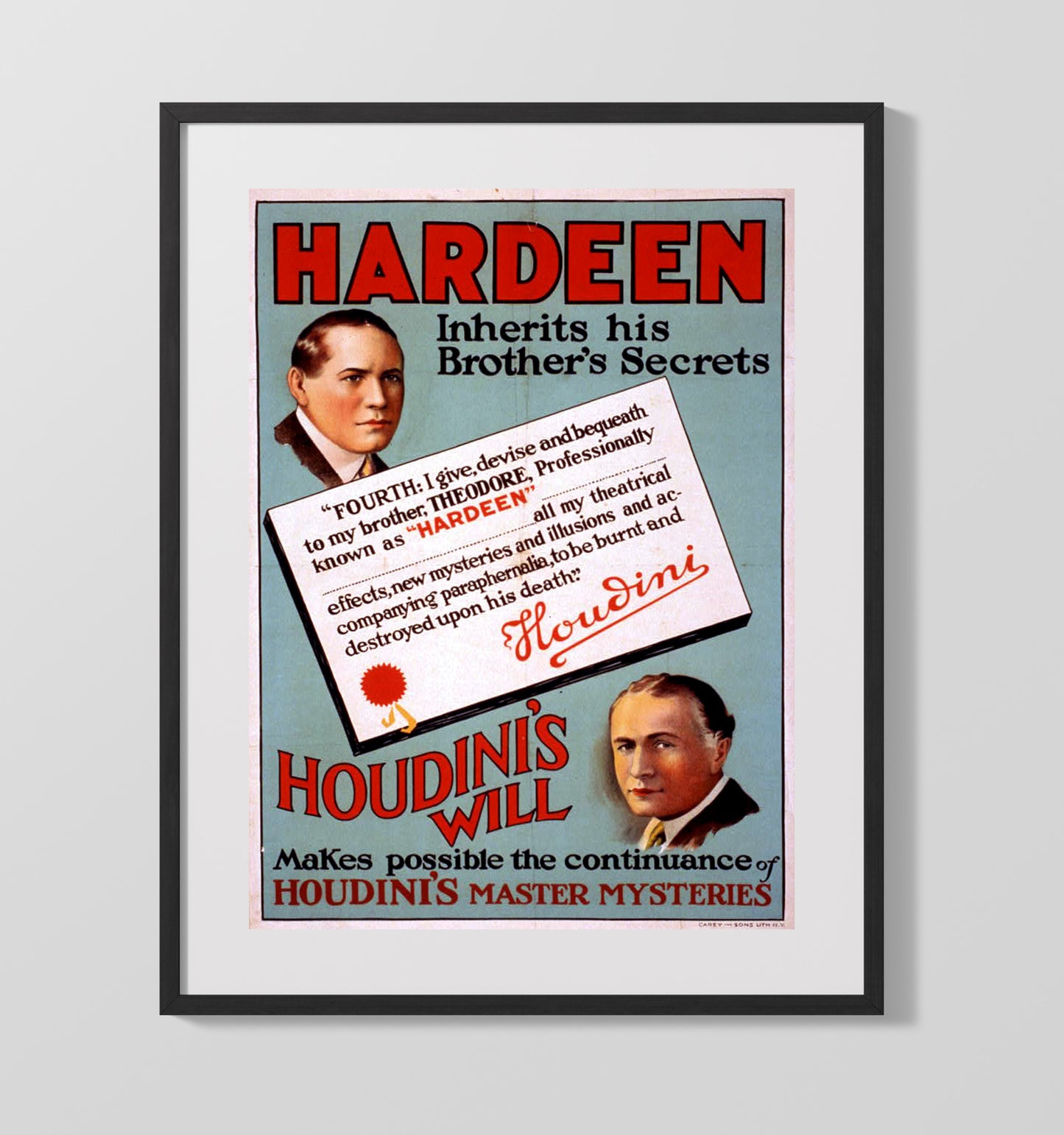 Hardeen - Inherits Secrets - Magic Poster - 16x20 Gallery Frame