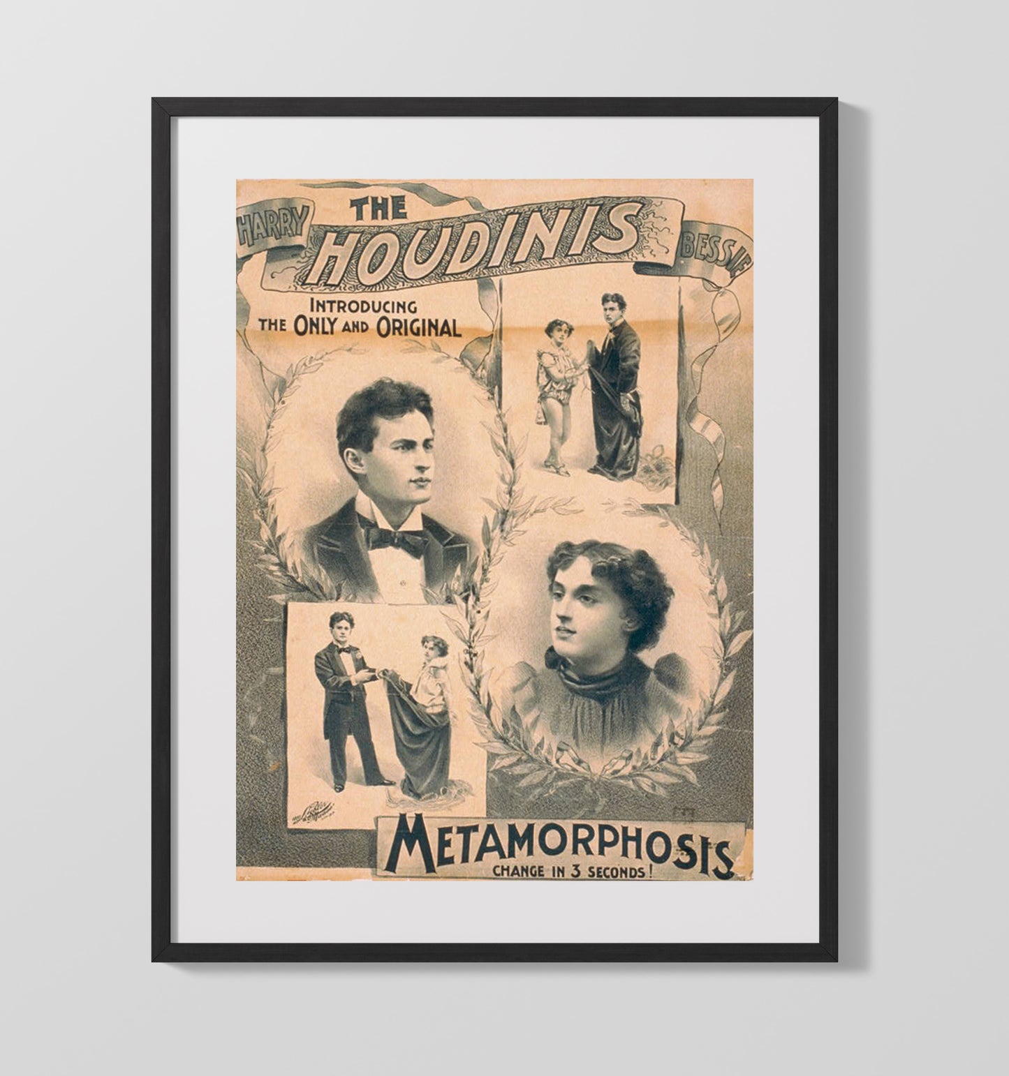 Houdini - The Metamorphosis - Magic Poster - 16x20 Gallery Frame