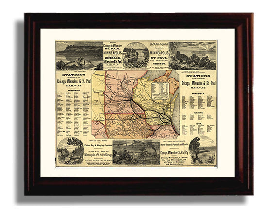 Midwest Railway Stations - Architectural Train Station Art - Railroad Poster - 16x20 Gallery Frame