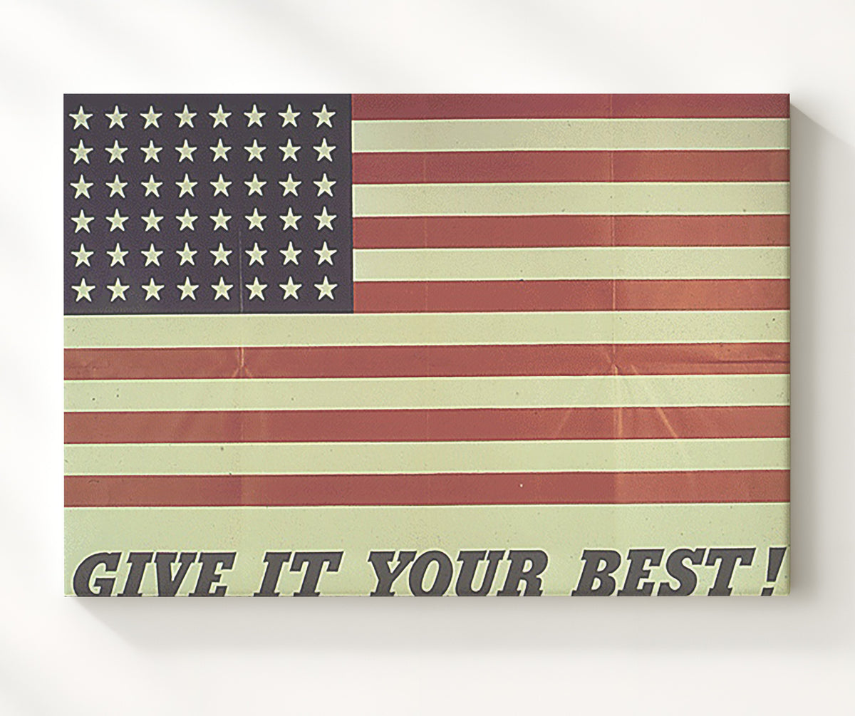 American Flag - Stars and stripes demand effort vintage war poster canvas wall art 20x24 Canvas