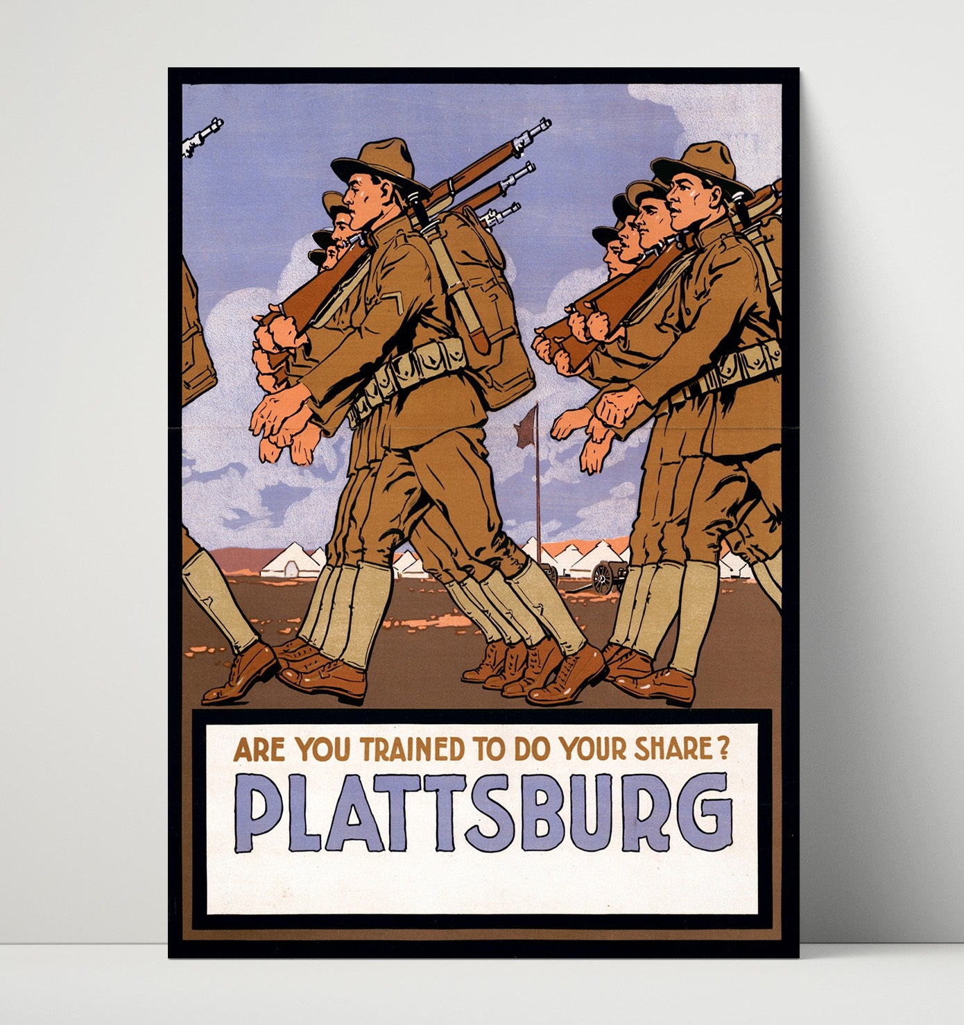 Vintage War Poster - Are You Trained to Do Your Share Plattsburg Vintage War Wall Art - 16x20 Unframed Print