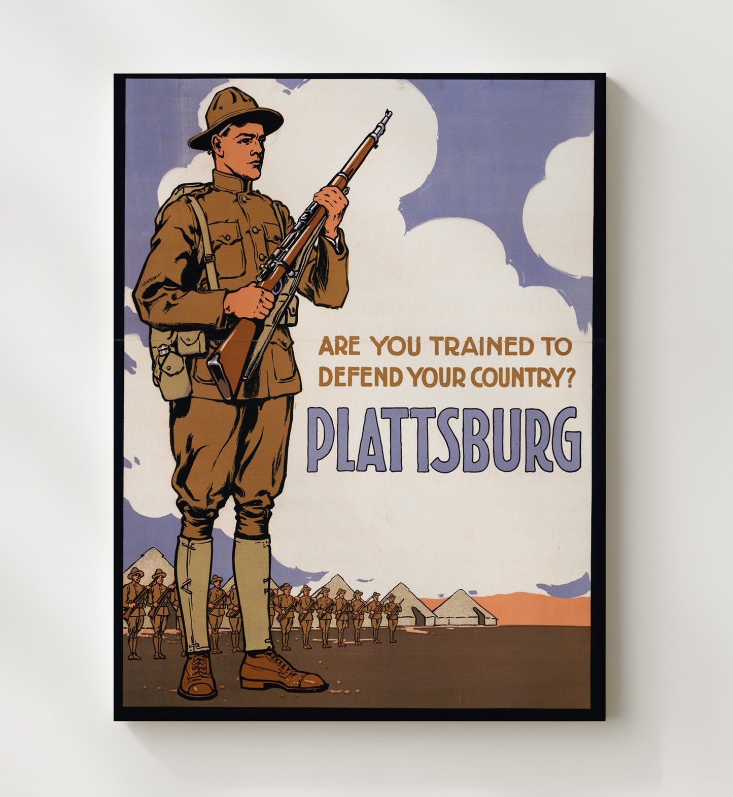 Are You Trained To Defend Your Country Plattsburg vintage war poster canvas wall art 20x24 Canvas