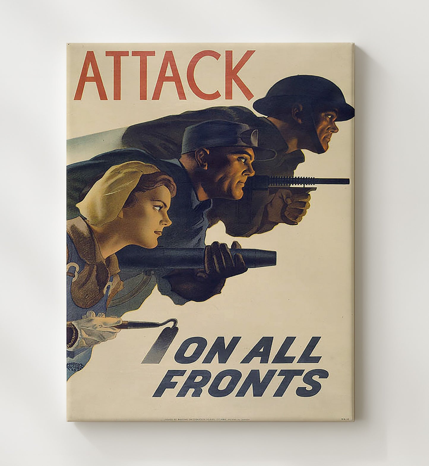 Attack on All Fronts vintage war canvas 20x24