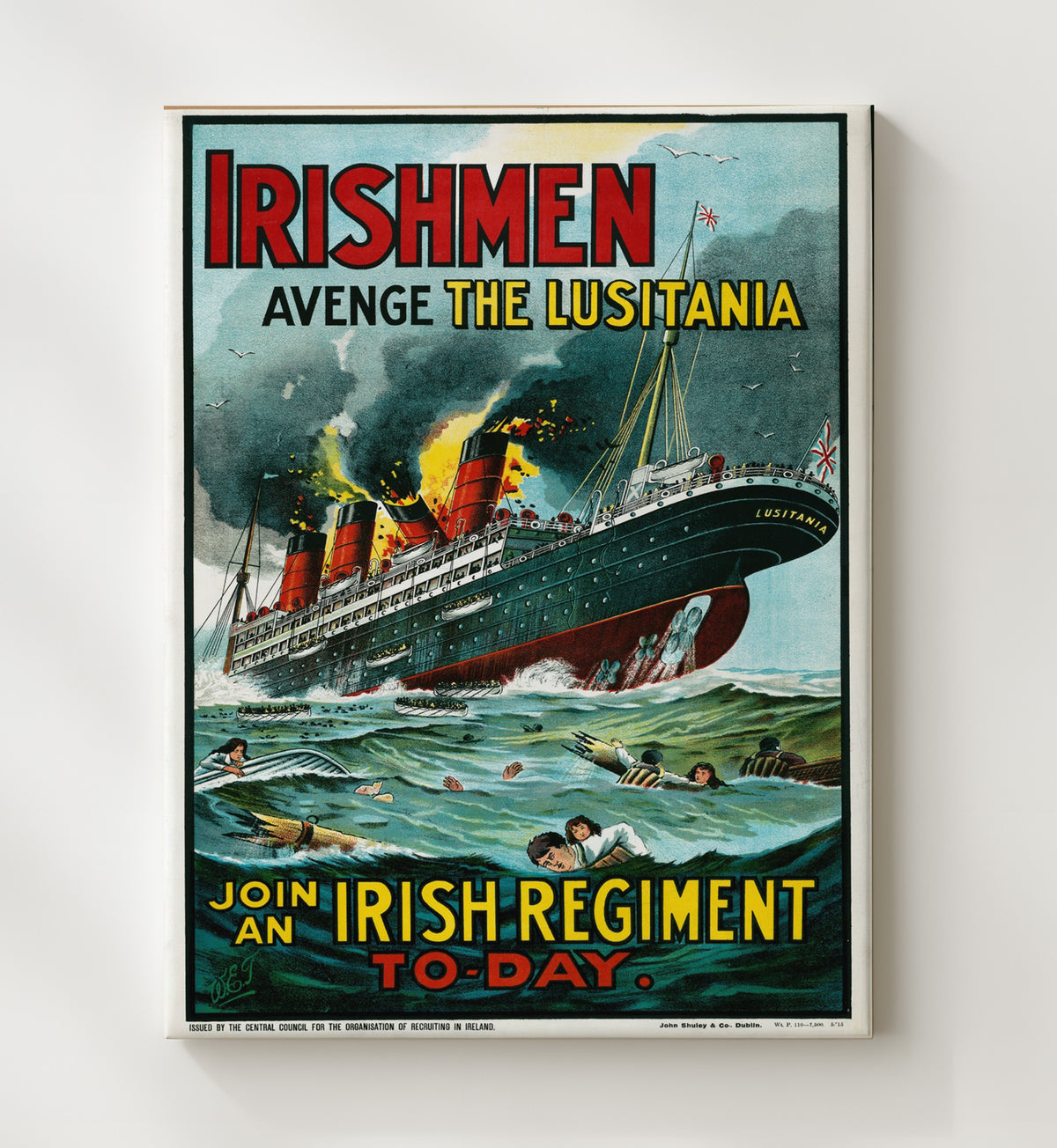 Avenge the Lusitania Join an Irish Regiment Today vintage war poster canvas wall art 20x24 Canvas