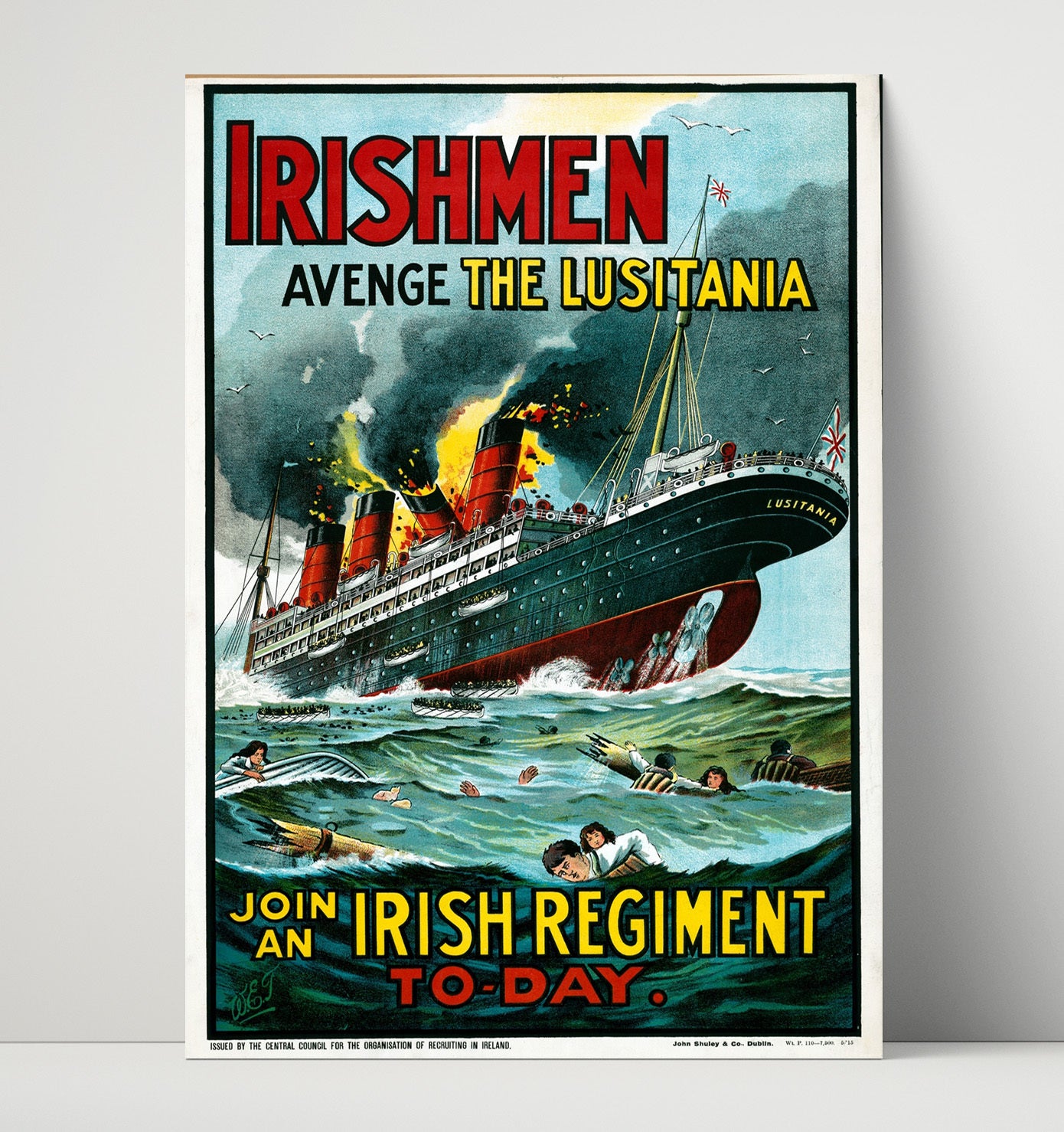 Vintage War Poster - Avenge the Lusitania Join an Irish Regiment Today Vintage War Wall Art - 16x20 Unframed Print