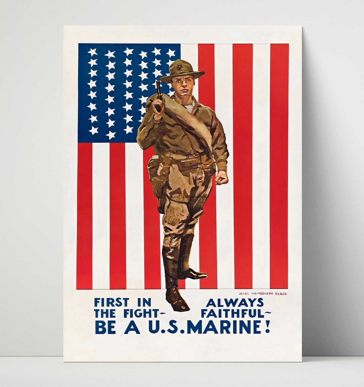 Vintage War Poster - Be a U.S. Marine - First in Fight Vintage War Wall Art - 16x20 Unframed Print