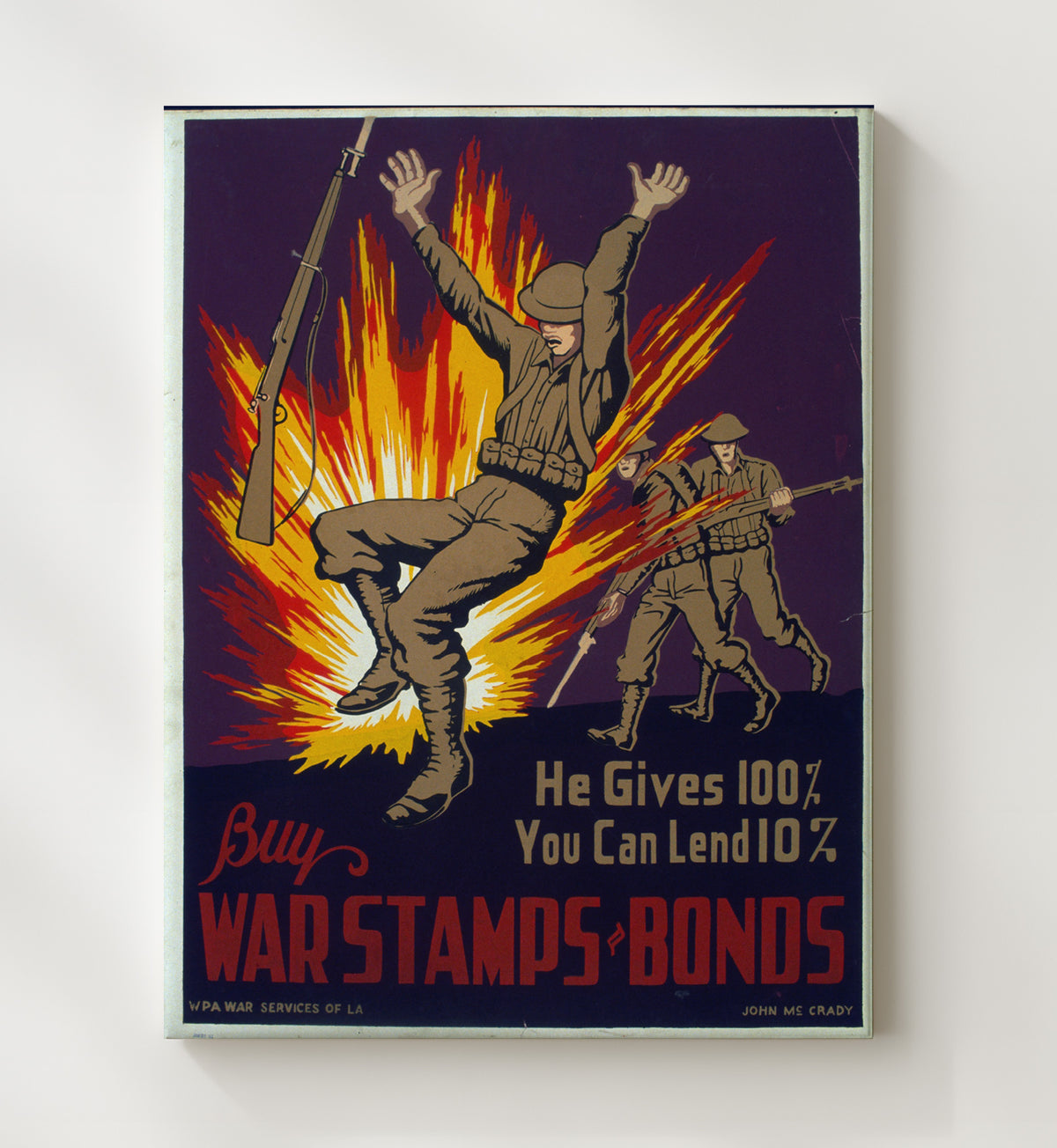 Buy War Stamps and Bonds He Gives 100 Percent vintage war poster canvas wall art 20x24 Canvas