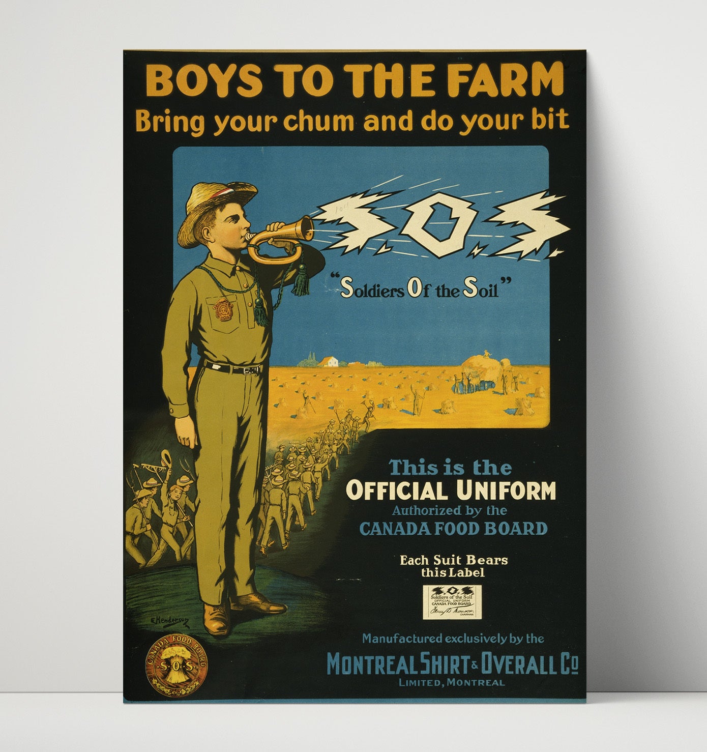 Vintage War Poster - Canada Food Board Boys to the Farm Vintage War Wall Art - 16x20 Unframed Print